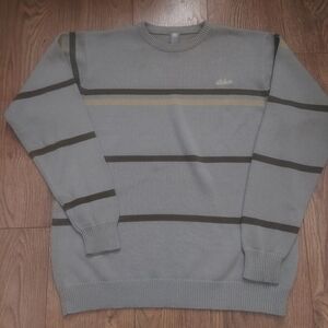 Y2K DC SHOES SKATER Gray Striped Sweater M Khaki Green Yellow Gray